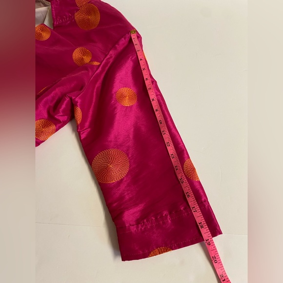 Vtg.Painted Pony-open front blazer.Fuchsia with embroidered orange polka dots.L - Picture 8 of 8